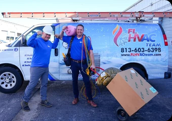FL HVAC Team technicians with their service van